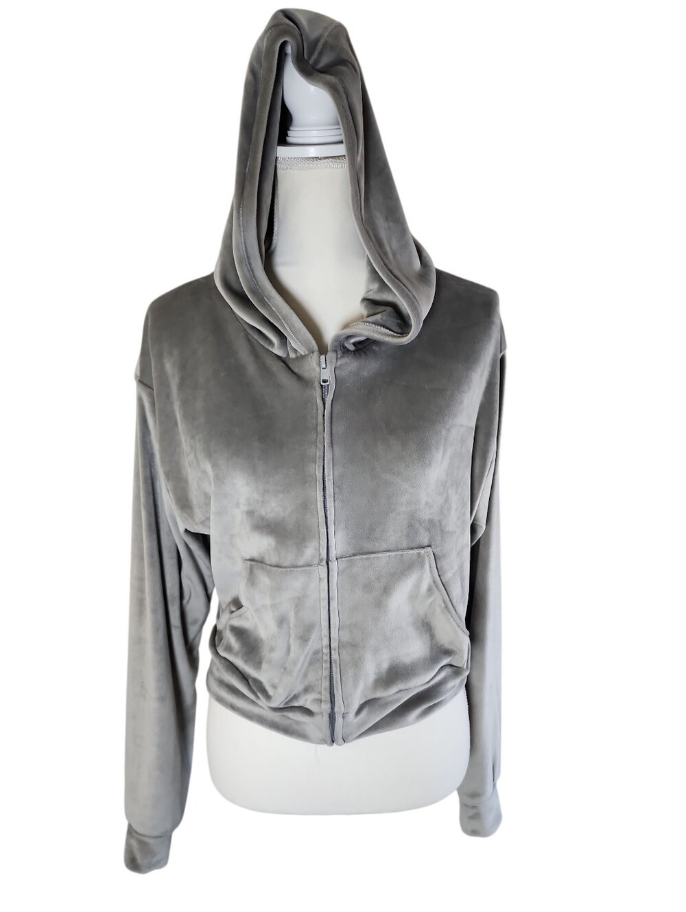 Skims Velour Zip Up Hoodie‎ in Smoke Gray Full Zip Kangaroo pocket Medium